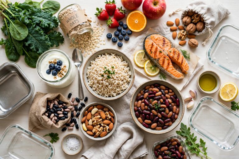 DASH diet meal plan for beginners with vegetables, whole grains, lean protein and low fat dairy